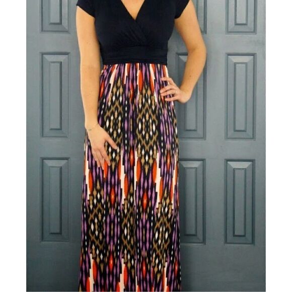 Gilli Sima VNeck 3/4 Sleeve Printed Maxi Dress, large - Picture 13 of 16